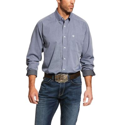 Ariat Western: Wrinkle Free Solid Pinpoint Oxford Classic Fit Camisa Hombre - Azules Oscuro (JWRLH86